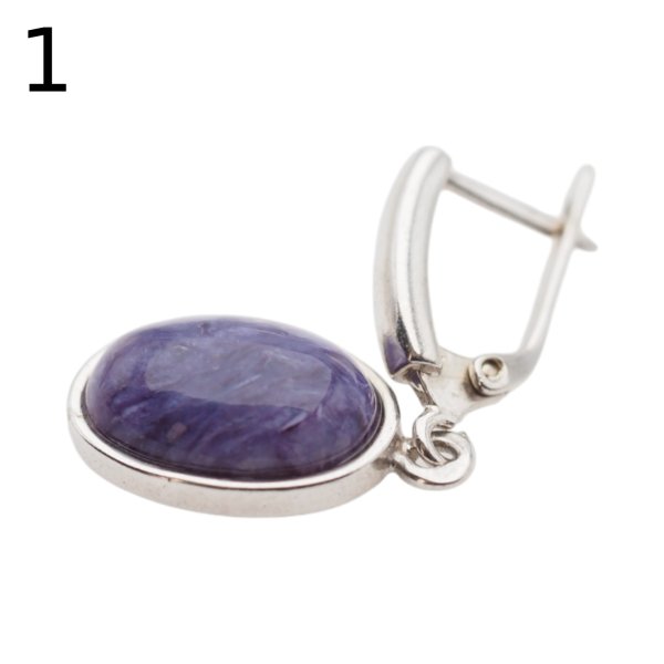 Czaroit i srebro rodowane - kolczyki owale (para) (różne kamienie do wyboru)