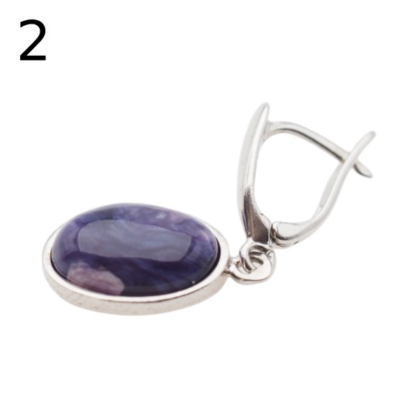 Czaroit i srebro rodowane - kolczyki owale (para) (różne kamienie do wyboru)