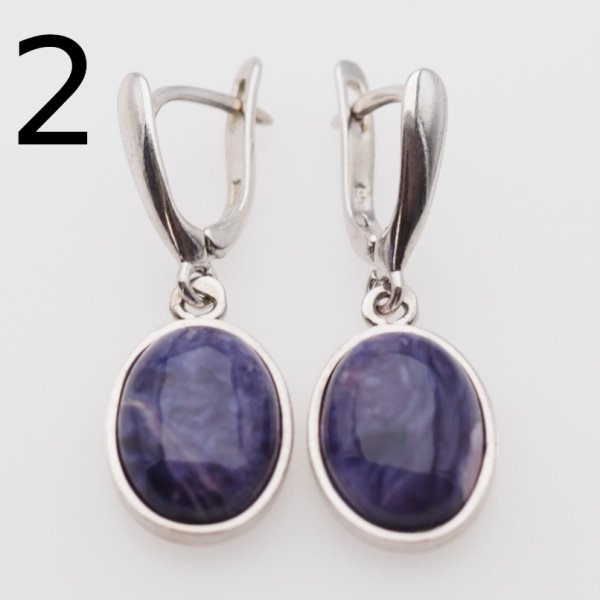 Czaroit i srebro rodowane - kolczyki owale (para) (różne kamienie do wyboru)