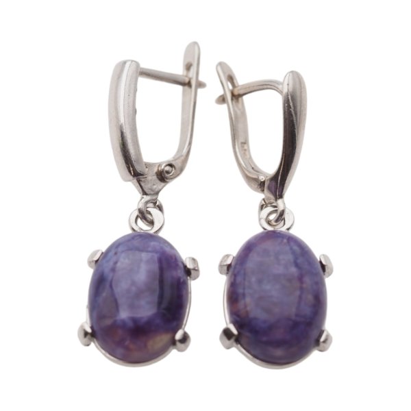 Czaroit i srebro rodowane - kolczyki owale (para) (różne kamienie do wyboru)