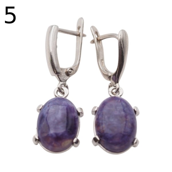 Czaroit i srebro rodowane - kolczyki owale (para) (różne kamienie do wyboru)