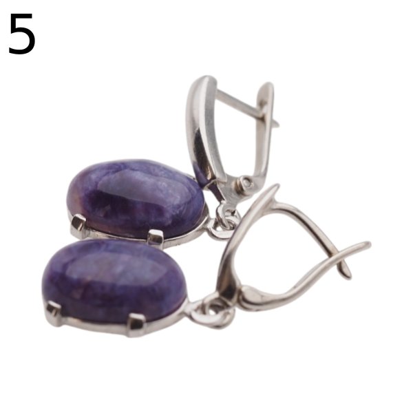 Czaroit i srebro rodowane - kolczyki owale (para) (różne kamienie do wyboru)