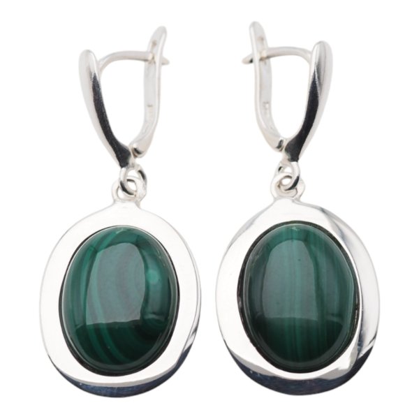 Malachit w srebrze - kolczyki owale