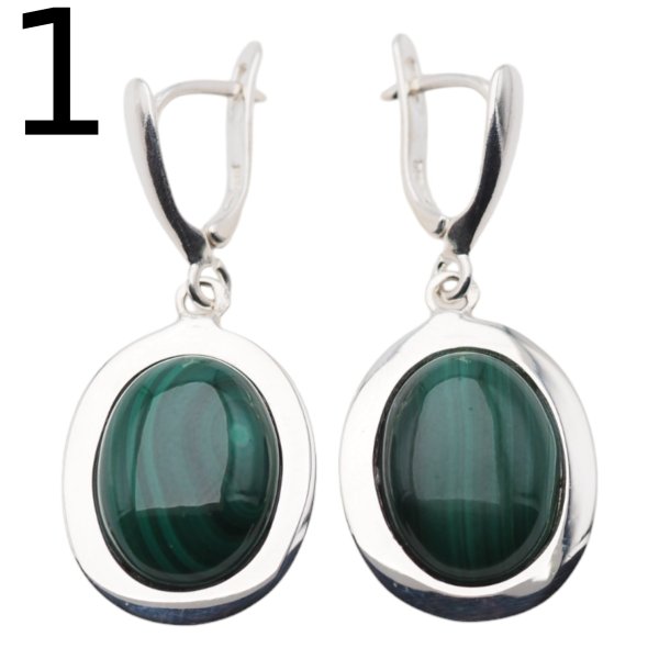 Malachit w srebrze - kolczyki owale