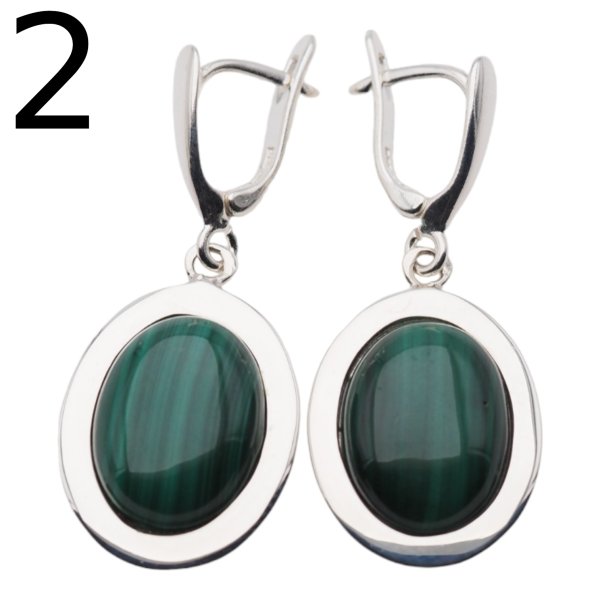 Malachit w srebrze - kolczyki owale