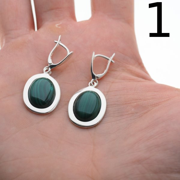 Malachit w srebrze - kolczyki owale