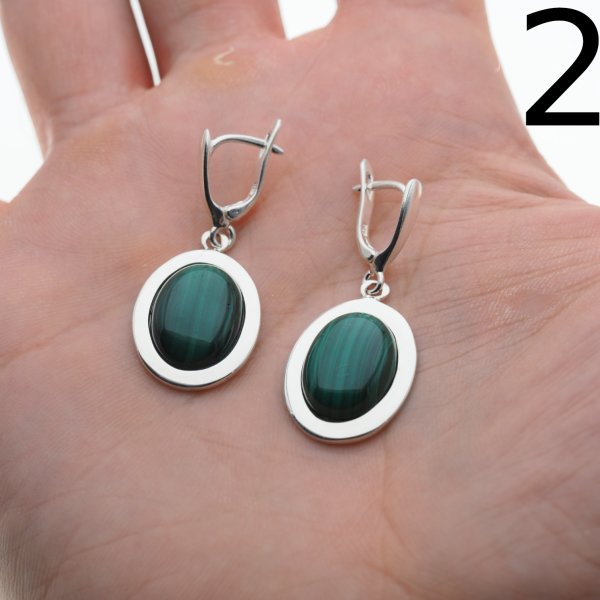 Malachit w srebrze - kolczyki owale