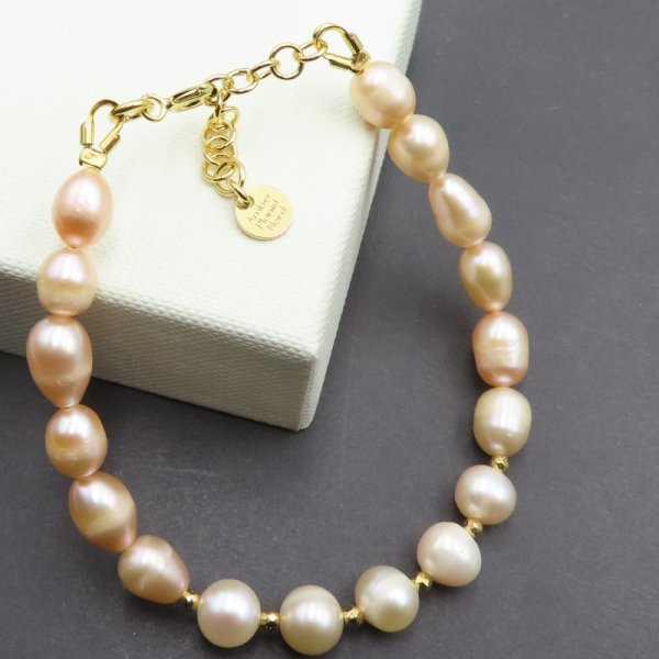 Perły Naturalne różowe i srebro złocone - bransoletka