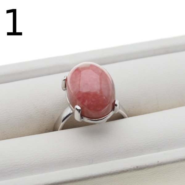 Rodochrozyt w srebrze rodowanym - pierścionek (Rozmiar Jubilerski 13)