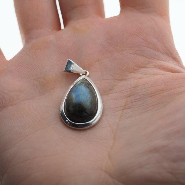 Labradoryt i srebro - zawieszka łza