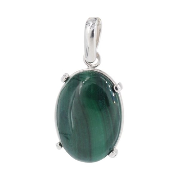 Malachit i srebro rodowane - wisiorek owal