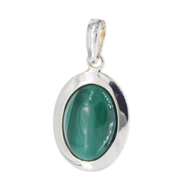 Malachit i srebro - zawieszka owal