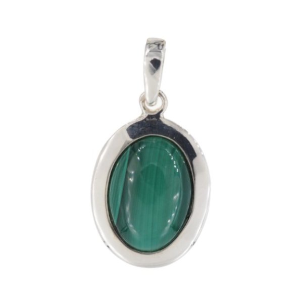Malachit i srebro - zawieszka owal