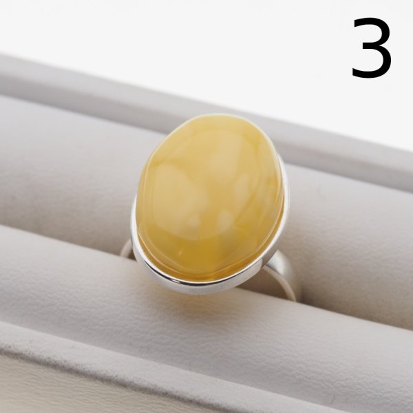 Mleczny Bursztyn i srebro - pierścionek owal z regulacją (różne kamienie)