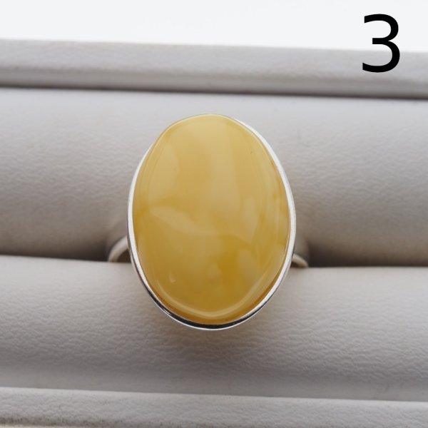 Mleczny Bursztyn i srebro - pierścionek owal z regulacją (różne kamienie)