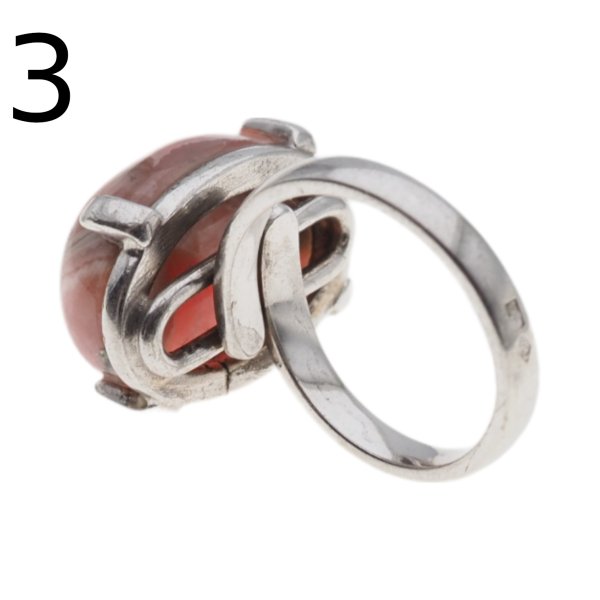 Rodochrozyt w srebrze rodowanym - pierścionek (Rozmiar Jubilerski 13)