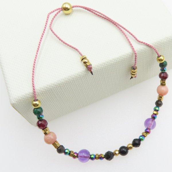 Bransoletka Mix Kamieni dla SKORPIONA i srebro złocone - bransoletka na sznurku z regulacją 