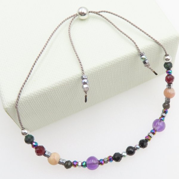 Bransoletka Mix Kamieni dla SKORPIONA i srebro - bransoletka na sznurku z regulacją 