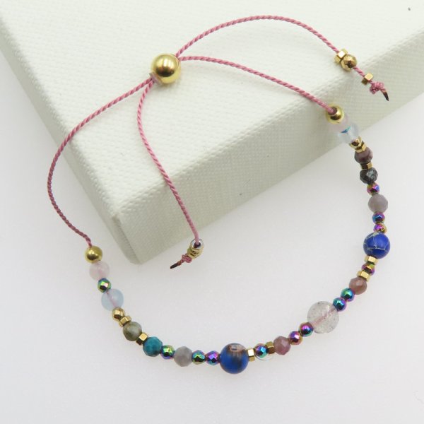 Bransoletka Mix Kamieni dla WAGI i srebro złocone - bransoletka na sznurku z regulacją 