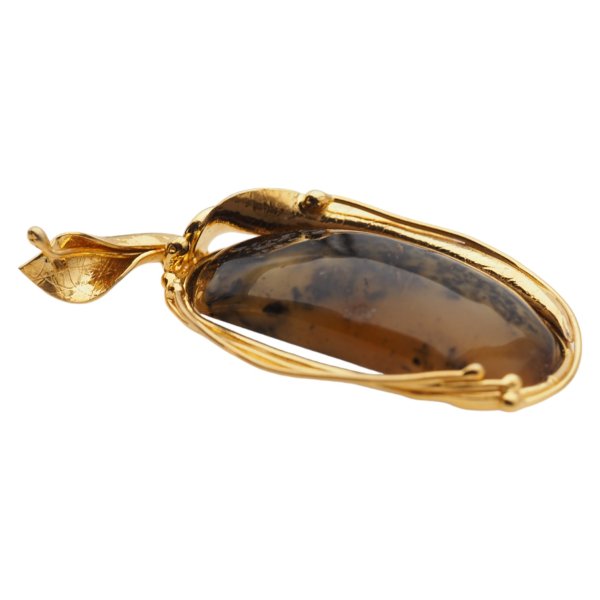 Bursztyn i srebro złocone - zawieszka z liśćmi