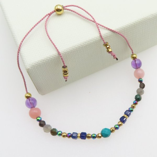 Bransoletka Mix Kamieni dla STRZELCA i srebro złocone - bransoletka na sznurku z regulacją 