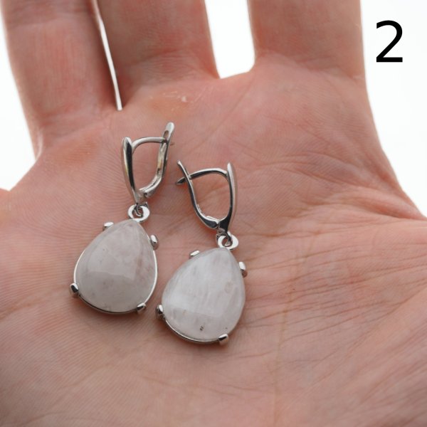 Morganit i srebro rodowane - kolczyki łzy (para)