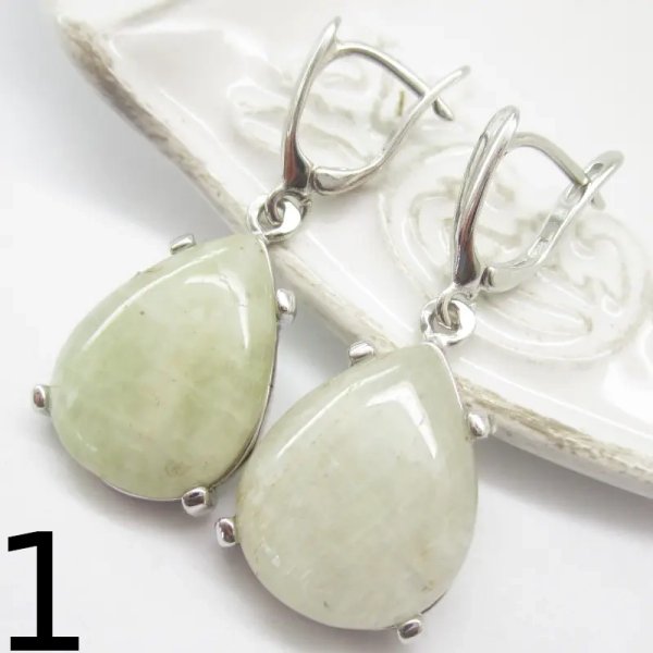 Morganit i srebro rodowane - kolczyki łzy (para)