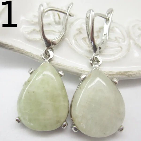 Morganit i srebro rodowane - kolczyki łzy (para)