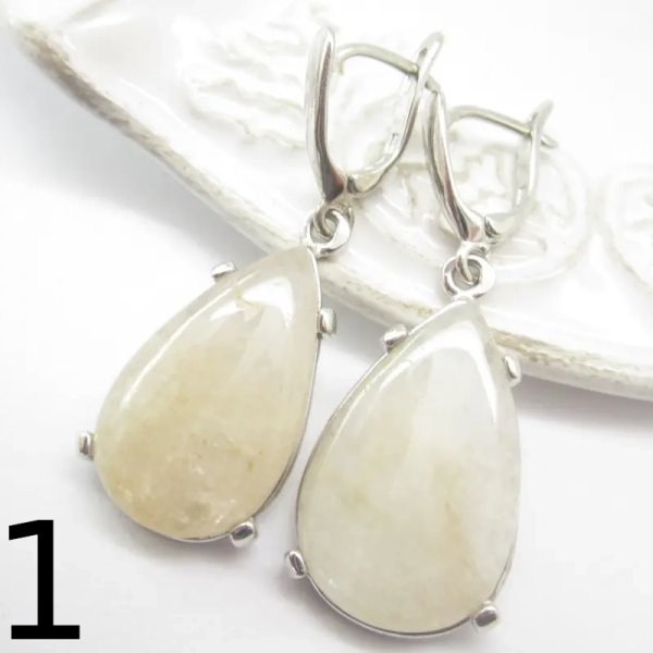 Morganit i srebro rodowane - kolczyki łzy (para)