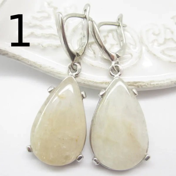 Morganit i srebro rodowane - kolczyki łzy (para)