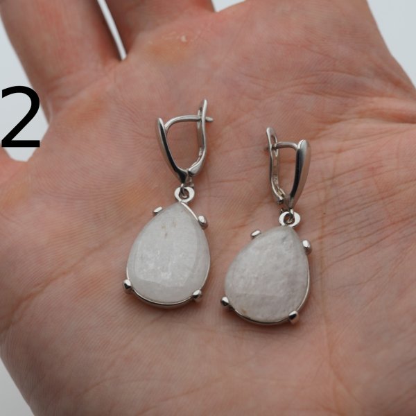 Morganit i srebro rodowane - kolczyki łzy (para)