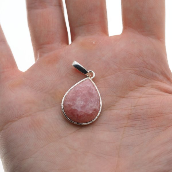 Rodochrozyt i srebro młotkowane - zawieszka łza (sztuka)