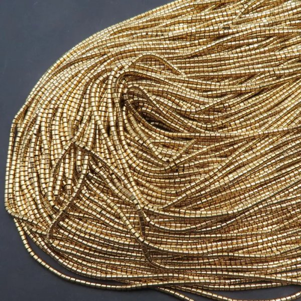 Hematyt złocony AU walce 2x2 mm (sznur)