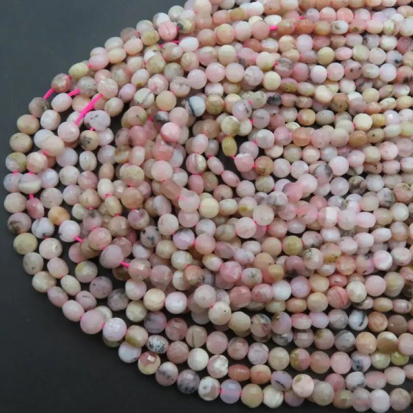 Opal Różowy fasetowane pastylki okrągłe 6 mm (sznur)