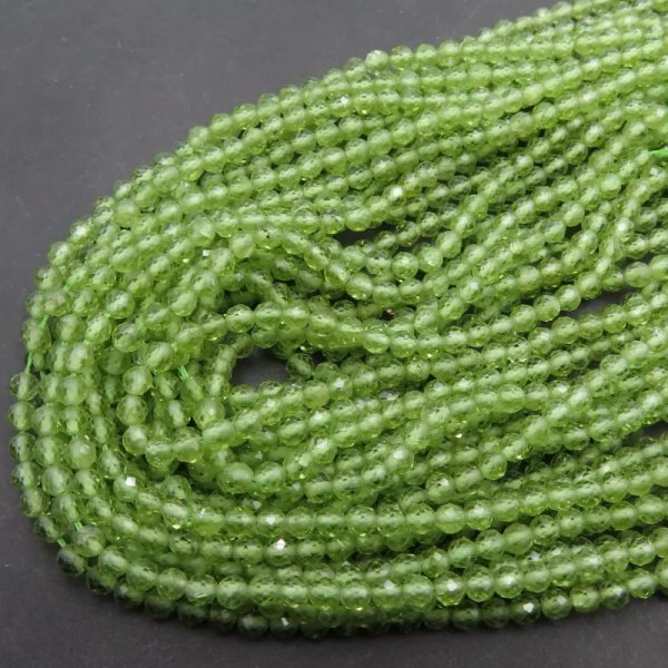 Oliwin (Perydot) kulki fasetowane 3,4 mm (sznur) 