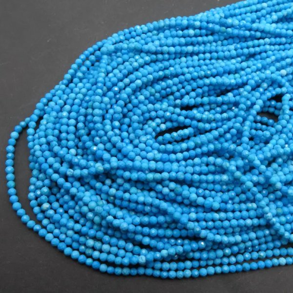 Turkus (howlit) kulka fasetowana 2 mm - niebieski (sznur)