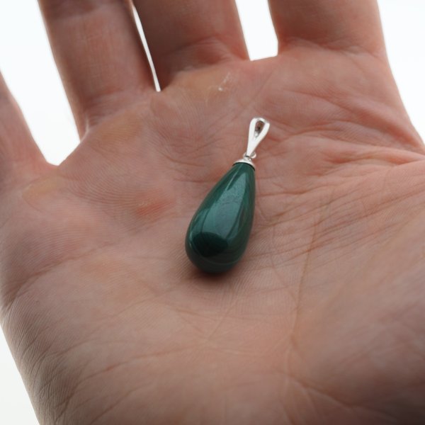 Malachit i srebro - wisiorek kropla