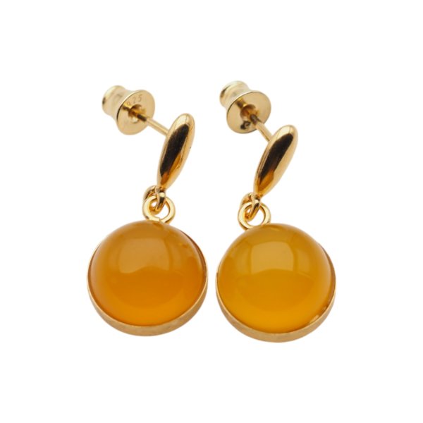 Agat żółty w srebrze złoconym - kolczyki sztyfty wiszące