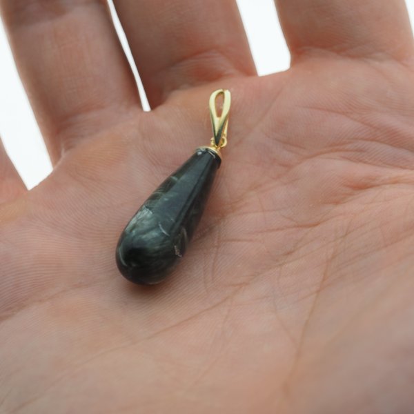 Serafinit i srebro złocone - wisiorek kropla