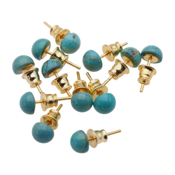 Turkus i srebro złocone - kolczyki sztyfty - okrągłe (para)