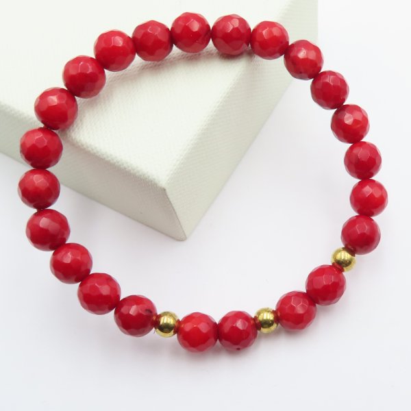 Bransoletka koral czerwony i srebro złocone -19cm 