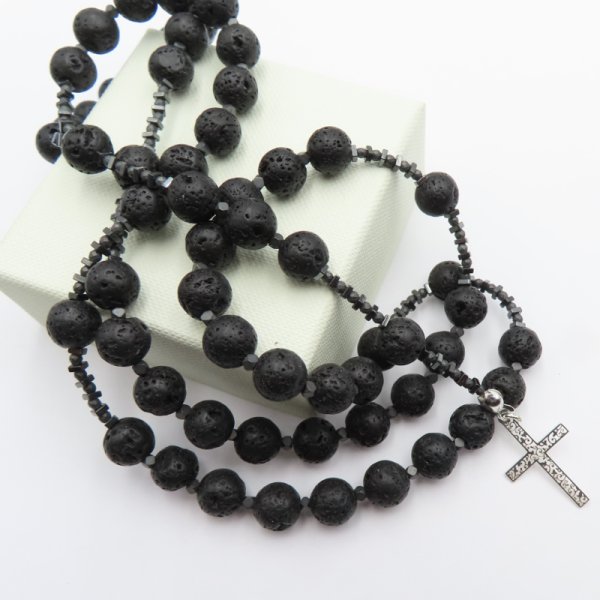 Lawa Wulkaniczna, Hematyt i srebro - naszyjnik różaniec
