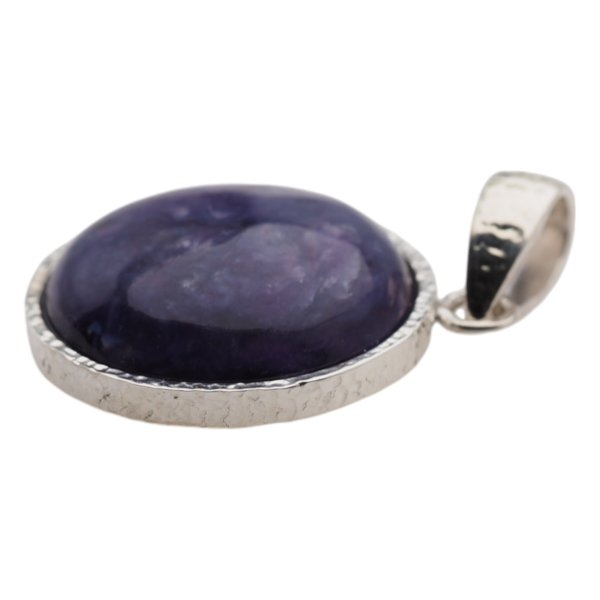 Czaroit i srebro młotkowane - zawieszka okrąg