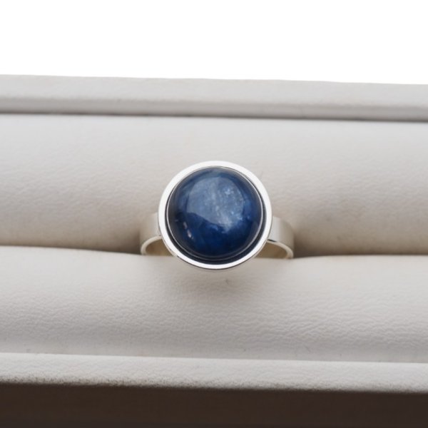 Kyanit okrągły w srebrze - pierścionek z regulacją (Rozmiar Jubilerski 14)