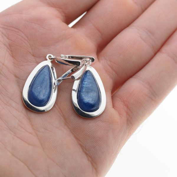 Kyanit w srebrze - kolczyki łzy