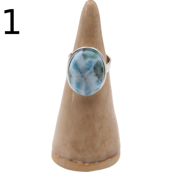 Larimar i srebro - regulowany pierścionek owalny - (różne warianty)