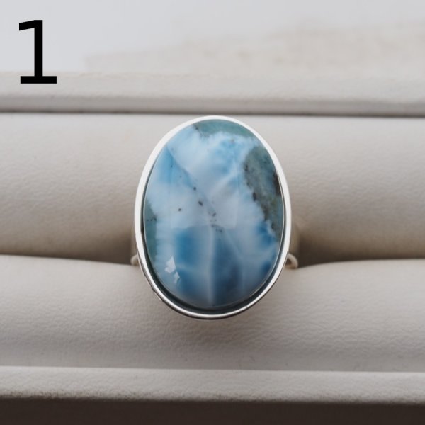 Larimar i srebro - regulowany pierścionek owalny - (różne warianty)