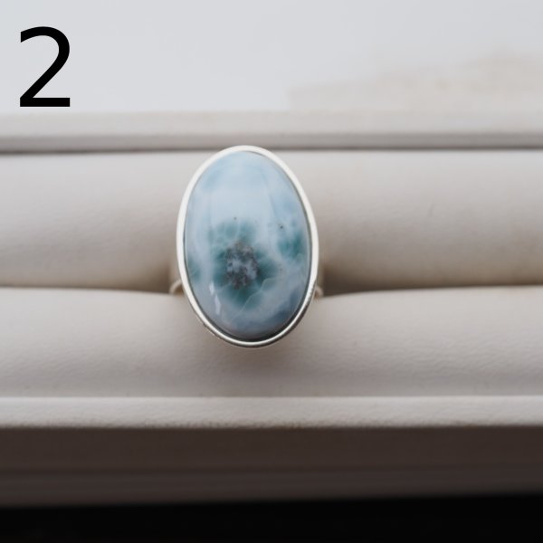 Larimar i srebro - regulowany pierścionek owalny - (różne warianty)