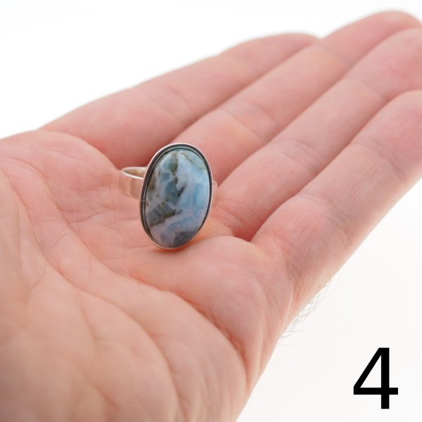 Larimar i srebro - regulowany pierścionek owalny - (różne warianty)
