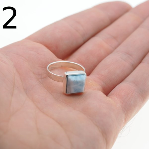 Larimar i srebro - regulowany pierścionek kwadraty - (różne warianty)